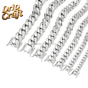 Chaîne cubaine fine en acier inoxydable 14K argent 10/12/14/16/18/20/22mm avec fermoir tête de <span class=keywords><strong>dragon</strong></span>, collier, bijoux en gros - Product Image 5