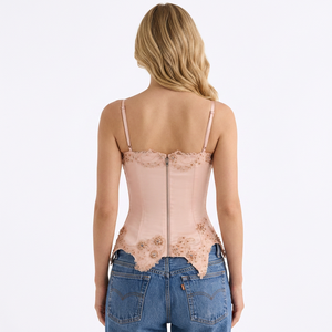 Top Corsetto di Lusso <span class=keywords><strong>Rosa</strong></span> in Pizzo da Donna, Elegante Bustier Ricamato con Perline, Spalline Sottili, Scollo a V, Sexy per Feste e Club, Canotta 2026 - Product Image 2