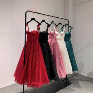 S2027F Nuovo Stile Abito da <span class=keywords><strong>Sera</strong></span> Senza Spalline Elegante Snellente in Chiffon Estivo con Paillettes <span class=keywords><strong>e</strong></span> Tulle, Vita Naturale, Traspirante per Feste - Product Image 3