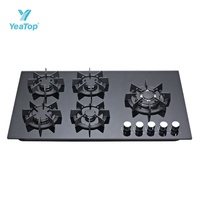 Table de cuisson à gaz encastrable 5 brûleurs, surface en verre trempé, convertible NG/GPL, cuisinière de cuisine