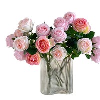 Echt Aussehende Seidenrose mit Einzelstiel, Große Blüte in Rosa-Farbverlauf, Künstliche Blume für Hochzeit, Chinesisches Neujahr, Blumenstrauß, Heimdekoration, Modern