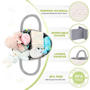 Organisateur de caddies de couches pour bébés écologiques pliables avec logo personnalisé sac fourre-tout en coton tissé avec cordon de coton avec doublure en coton - Product Image 3