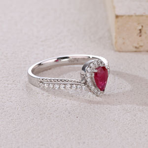 Anillo de Oro Blanco Sólido de 18K con Corte de Pera y Rubí, Chapado en Rodio, Certificado para Compromiso, Bodas, Fiestas, Joyería Clásica de Aniversario - Product Image 5