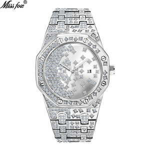 Montres de luxe en quartz résistantes à l'eau de haute qualité pour hommes, mode, diamant, or, argent, calendrier complet, montre-bracelet - Product Image 1