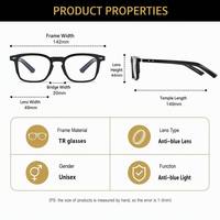 Lunettes anti-lumière bleue Sunray OEM personnalisées, monture carrée TR pleine, verres transparents, rivets en forme de flèche, charnière métallique, double point.