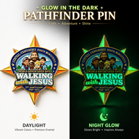 Pin Enamel Bercahaya dalam Gelap Berjalan Bersama Yesus Pathfinder Berlapis Emas Tradisional Modern Terlaris Lencana Kerah