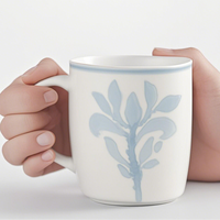 Mug à café en porcelaine motif feuille bleu clair, design moderne, compatible lave-vaisselle et micro-ondes, portable pour la maison et le bureau