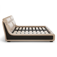 Lit Moderne Intelligent et Réglable en Cuir Souple avec Lumière Nocturne LED, Cadre de Lit Queen Ergonomique Rembourré à 3 Niveaux avec Rangement, Vente Directe Usine