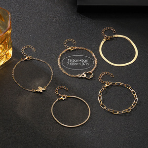 Creative <strong>Love</strong> Butterfly Alloy Bracelet Set - 5-Piece Set Including Heart-shaped <strong>Love</strong> and Geometric Chain <strong>Bangles</strong> - Product Image 2