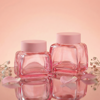 Pot cosmétique carré en verre rose de luxe de 50g, vide, avec couvercles, personnalisable, écologique, faible MOQ, vente en gros