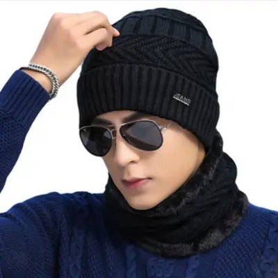 D1581 New Fashion Mens Winter Hats and Scarves Beanie Knit Scarf Hat Set