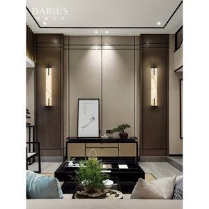 โคมไฟติดผนังหินอ่อนสไตล์จีนสมัยใหม่สำหรับห้องนั่งเล่น พื้นหลังทีวี แถบยาว ทองแดงแท้ ดีไซน์ใหม่ สำหรับห้องโถง ห้องนอน ข้างเตียง - Product Image 1