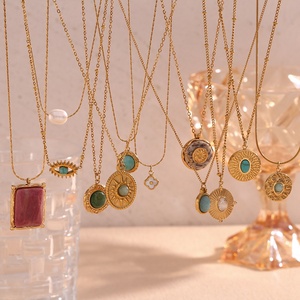 Collar de trébol de acero inoxidable chapado en oro de 18 quilates, piedra natural, perla, Ojo de Diablo, mármol, colección de collares con colgante gratis de deslustre - Product Image 1