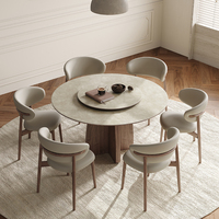 PurelyFeel Französischer Retro Massivholz Runder Tisch Kleiner Haushaltstisch 2024 Neuer Tisch Cremefarbener Designer-Steinplattentisch