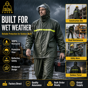 Traje Impermeable <span class=keywords><strong>Reflectante</strong></span> con Pantalones y Chaqueta para Tráfico, Salud, Patrulla, Montañismo, Estilo Capa, Impermeable y Dividido - Product Image 3