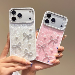 Funda de Teléfono Móvil con Lazo de Moda y Brillo de Nácar IMD para iPhone 18 17 16 15 14 Pro Max, Cubierta Protectora Rígida con Diamantes y Perlas - Product Image 1