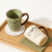 Mug à café en porcelaine écologique et mignon, avec poignée, motif peint à la main, compatible micro-ondes et lave-vaisselle, avec cuillère incluse, cadeau idéal pour