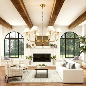 Brass and fabric shade decorative pendant <b>light</b>—suitable for studies, living rooms, villas, bedrooms, and <b>dining</b> rooms. - Product Image 3