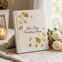 Album photo en lin brodé à la main de luxe, design feuille de Ginkgo, livre de souvenirs de mariage, couverture en tissu, scrapbook, cadeau haut de gamme