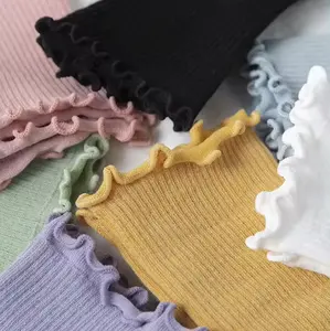 New Design Women Polyester Cotton Breathable Solid Color Frily Ruffle Socks Retro Style Fashion Crew Girls Socks