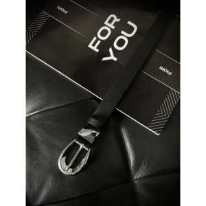 Ceinture en PU pour femme Fiori, boucle en acier à double languette, style décontracté, noir - Product Image 1