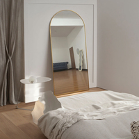 Miroir sur Pied Sur Mesure, Fait à la Main, Moderne, Haute Définition, Grand Format, en Verre, Cadre Métallique, en Arc, pour Salle de Bain, Salon, Chambre