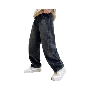 Filles Confortable Baggy Style Droit Denim Jeans Femmes Casual School Wear avec Taille Élastique pour Printemps Été Automne - Product Image 1