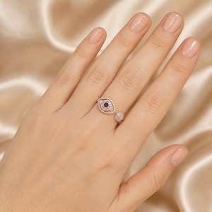 Anello Aperto Stile Occhio del Diavolo con Dettagli Scintillanti, Design Regolabile, Accessori di Moda per Donne - Product Image 2