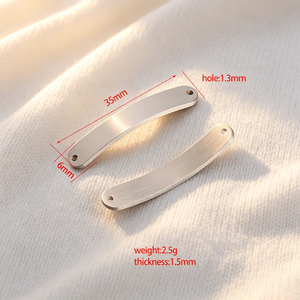 Factory Supply Blank Stainless Steel Brand Label, Curved Shape Double Hole Metal <b>Tag</b> With Custom Logo For Apparel Jeans Backpack - Product Image 2