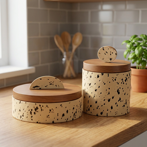 Boîte de rangement en bois artisanale avec couvercle rond, organiseur de cuisine, récipient décoratif pour la table, pot de rangement pour la maison - Product Image 4