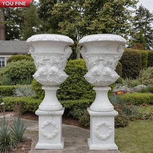 Planteur en pierre naturelle, Vases décoratifs pour l'extérieur, grand Pot de fleurs en marbre - Product Image 1
