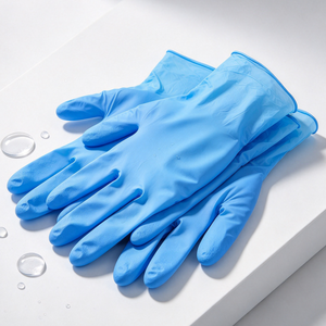 Gants jetables en nitrile d'épaisseur moyenne, imperméables, pour le nettoyage domestique et la cuisine, longueur poignet, texture lisse, bleus - Product Image 5