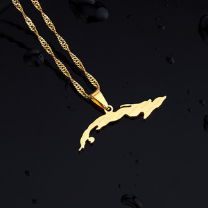 Venta al por mayor <span class=keywords><strong>Cuba</strong></span> Mapa Cadena Collares Acero Inoxidable Plata 18K Chapado en Oro <span class=keywords><strong>Cuba</strong></span> Bandera Mapa Colgantes Collares para Mujeres Hombres - Product Image 2