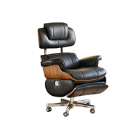 Fauteuil de bureau exécutif moderne inclinable électrique en cuir véritable ergonomique avec réglage à double moteur, cadre en aluminium et port USB