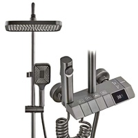 Ensemble de douche mural gris chromé avec affichage numérique LED, design de luxe, finition biseautée, garantie cinq ans, produits de qualité