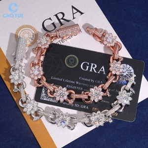 Pulsera de Cadena de Plata 925 con Moissanita, Estilo Hip Hop, Chapada en Oro, Diseño de Flor, Unisex, de Lujo, para Uso Diario - Product Image 3