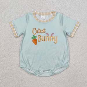 Vêtements pour garçon en bas âge, tenue de Pâques brodée avec un lapin, combinaison assortie, vêtements pour enfants de Pâques - Product Image 3