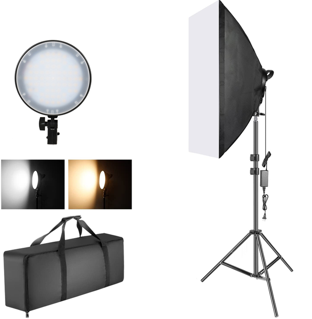 80W Photography Bi-color Dimmable LED Softbox Lighting Kit:20x27 Inches Studio Softbox, 80W LED Light Head with 78'' Light Stand