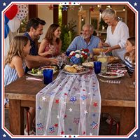Tapis de table patriotique Tiamon, étoiles brodées, rouge, blanc, bleu, décoration de fête, thème drapeau américain, polyester lavable