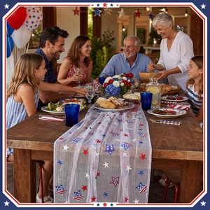 Tiamon Patriotic Table <b>Runner</b> 28 x 120 Inch Embroidered Stars Red White <b>Blue</b> Party Decor USA Flag Theme - Product Image 5