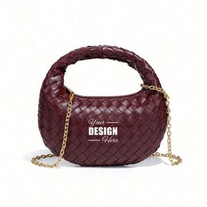 Bolso de Mano Personalizado en Lino Borgoña, Forma de Media Luna, Textura Tejida, Correa de Cadena Dorada, Asa Redonda, Colores Mixtos, Uso Diario, Moderno y Versátil - Product Image 1