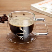 Mug à café expresso en verre borosilicate à double paroi avec poignée, imprimé avec un logo personnalisé, style classique, en stock