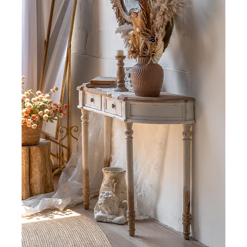Móveis vintage com luz de console francesa, mesas laterais luxuosas de madeira para decoração de sala de estar, mesa de console