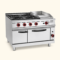 Cuisinière à gaz commerciale autonome avec 4 brûleurs, plaque de cuisson et four en acier inoxydable pour hôtel, restaurant, traiteur, cuisine