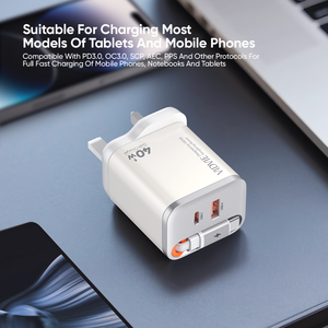 Vivie อะแดปเตอร์สำหรับเดินทาง40W สายอัจฉริยะแบบยืดหดได้ชิปสามารถชาร์จโทรศัพท์มือถือได้เทคโนโลยีชาร์จแบบ UK - Product Image 4
