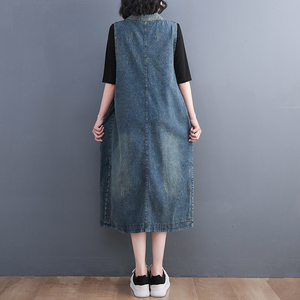 Ingrosso Primavera 2026 Abito da Donna in Denim a Mezza Lunghezza Ampio Vintage con Lacci Casual Scollo a V Sciolto Effetto Ringiovanente - Product Image 3
