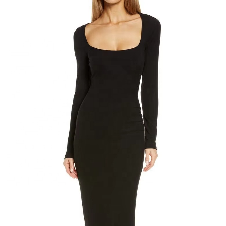 body hugging casual dresses Wholesale Women's Dresses Clothing 2024 Fall Winter Long Sleeve Dresses  Women Lady Elegant Body Hugging Fit Maxi Casual Dress