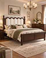 Neues Design Modernes Schwarzes Massivholz-Queen-Bett mit Multifunktions-Stauraum, Gebogener Gepolsterter Rückenlehne, Umweltfreundlich und Langlebig für Hotels