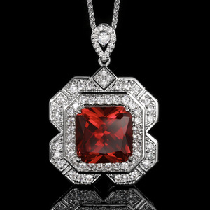 Fashion Elegant Jewelry Eco-friendly <b>Copper</b> Princess Square Cut 14*14mm Green Imitation Emerald Green Necklace for Women - Product Image 5