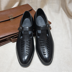 Sandales d'été pour hommes en cuir véritable respirant, sandales habillées en cuir découpé, chaussures d'été formelles pour affaires - Product Image 2